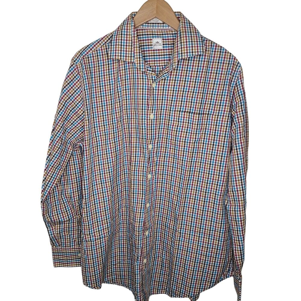 Peter Millar Men's SZ L Multicolor Plaid Long Sleeve Button Down Cotton Shirt